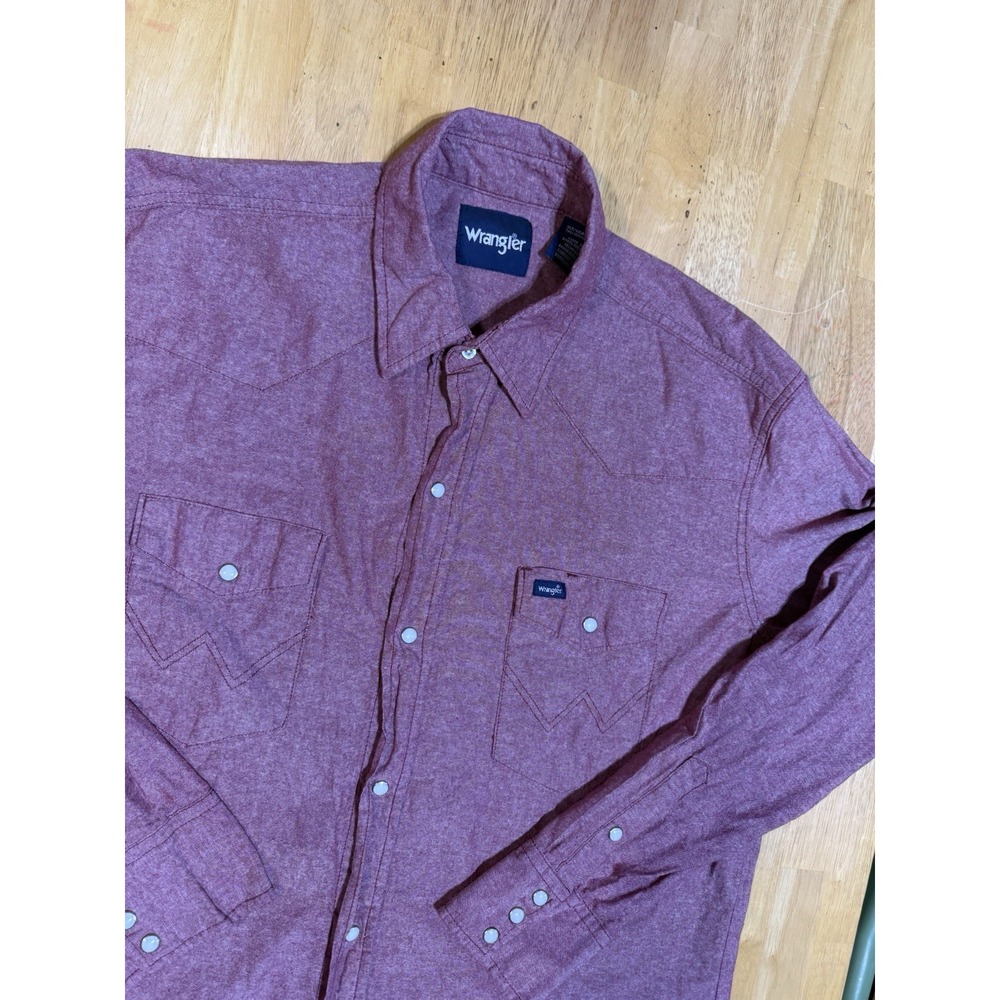 Wrangler Shirt XLT Tall Red Pearl Snap Western Cowboy Cotton Long Sleeve